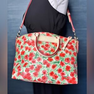 Dooney & Bourke Vanessa Florentine Vacchetta Leather Floral Satchel Bag EUC